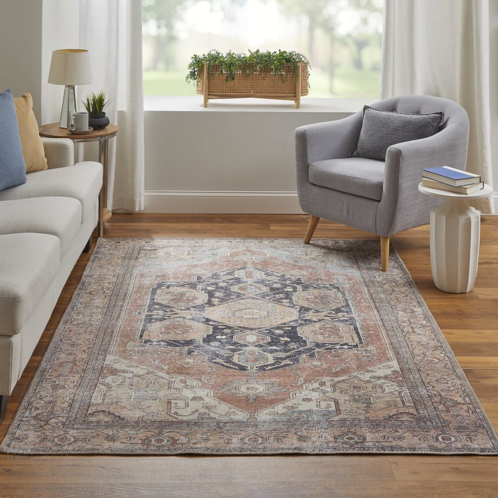Percy Vintage Medallion Rug, Pink Clay/Charcoal Gray, 7ft-10in x 9ft-10in, PRC39ALFBRNRSTF71. Picture 2