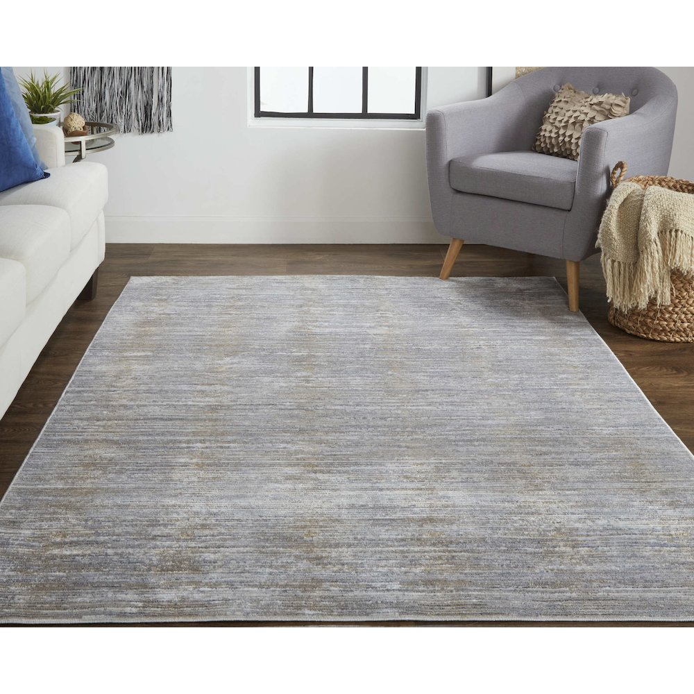 Laina Transitional Distressed, Taupe/Silver/Tan, 7'-10" x 9'-6" Area Rug. Picture 2