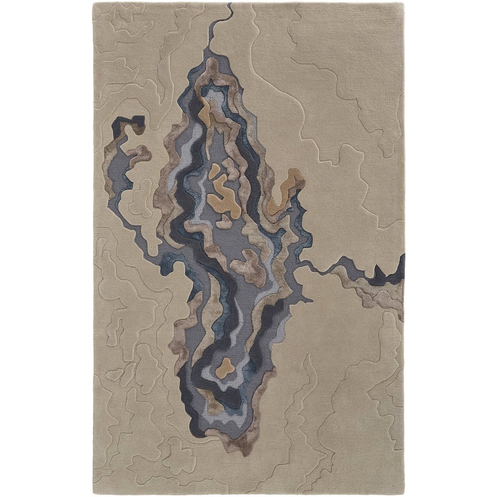 Serrano Transitional Abstract, Tan/Brown/Blue, 5' x 8' Area Rug. Picture 1
