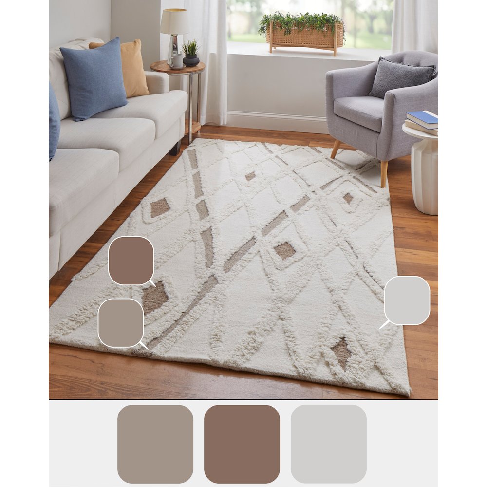 Anica Premium Wool Tufted Accent Rug, Boho Moroccan, Ivory/Beige, 4ft x 6ft, ANC8008FIVYBRNC00. Picture 9