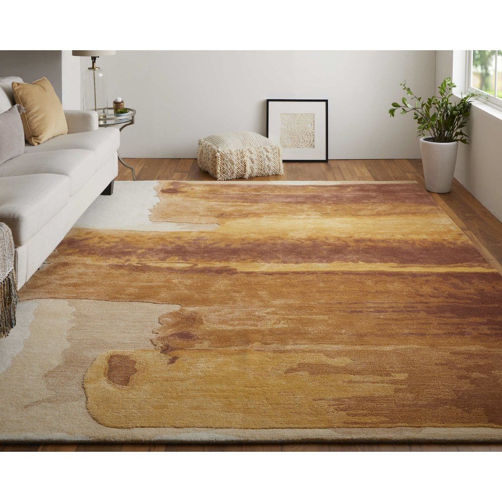 Anya Transitional Abstract, Red/Orange/Ivory, 3'-6" x 5'-6" Accent Rug. Picture 2