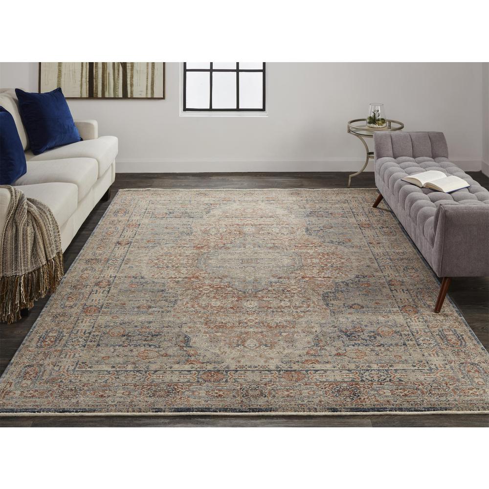 Marquette Rustic Persian Farmhouse Rug, Rust/Denim Blue, 2ft - 8in x 8ft, Runner, MRQ3778FRSTBLUI8A. Picture 1