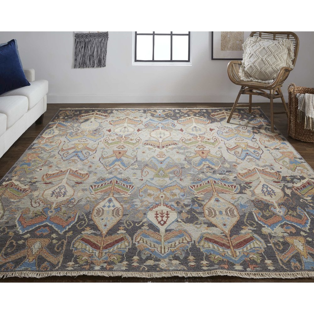 Leylan Transitional Ikat, Taupe/Tan/Orange, 5'-6" x 8'-6" Area Rug. Picture 2