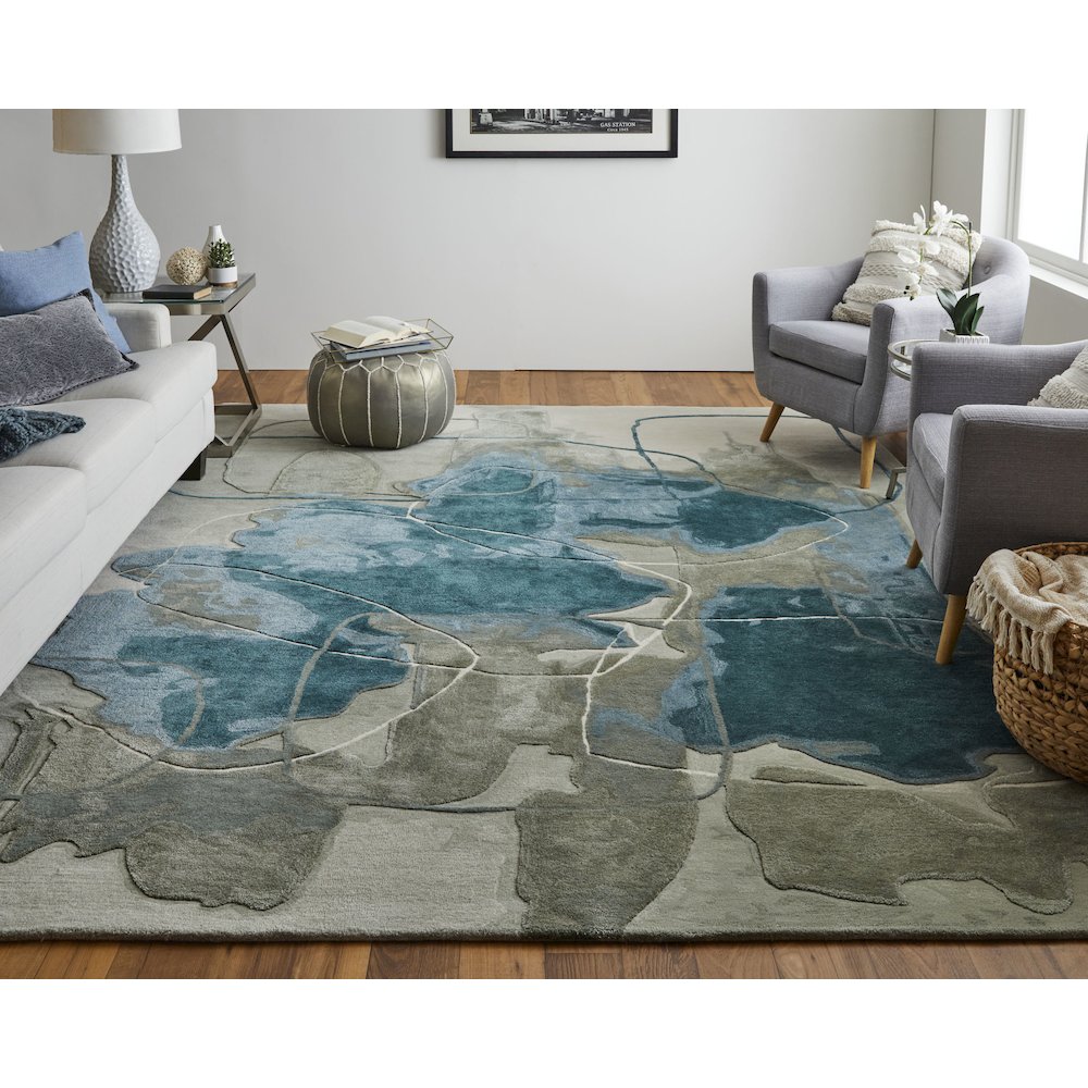 Anya Transitional Abstract, Blue/Gray/Ivory, 3'-6" x 5'-6" Accent Rug. Picture 2