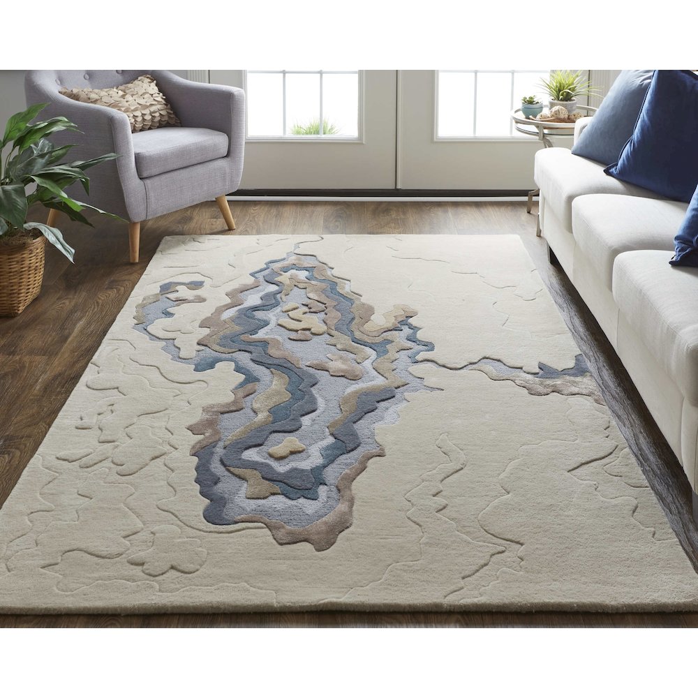 Serrano Transitional Abstract, Tan/Brown/Blue, 5' x 8' Area Rug. Picture 2