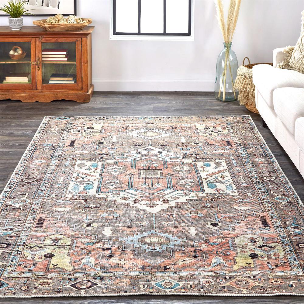 Percy Vintage Medallion, Pink Clay/Warm Gray, 7ft-10in x 9ft-10in Area Rug, PRC39AJFGRYMLTF71. Picture 1