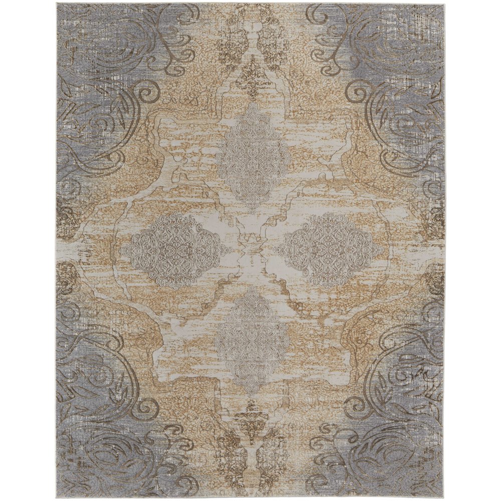 Celene Traditional Medallion, Silver/Tan/Gray, 7'-9" x 10' Area Rug. Picture 1