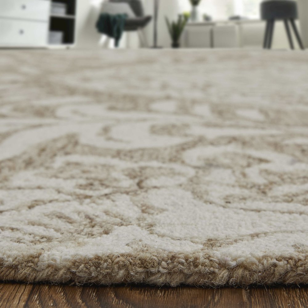 Belfort Modern Floral Paisley Rug, Latte Tan/Ivory, 9ft x 12ft Area Rug, 8698776FTPEIVYG00. Picture 6