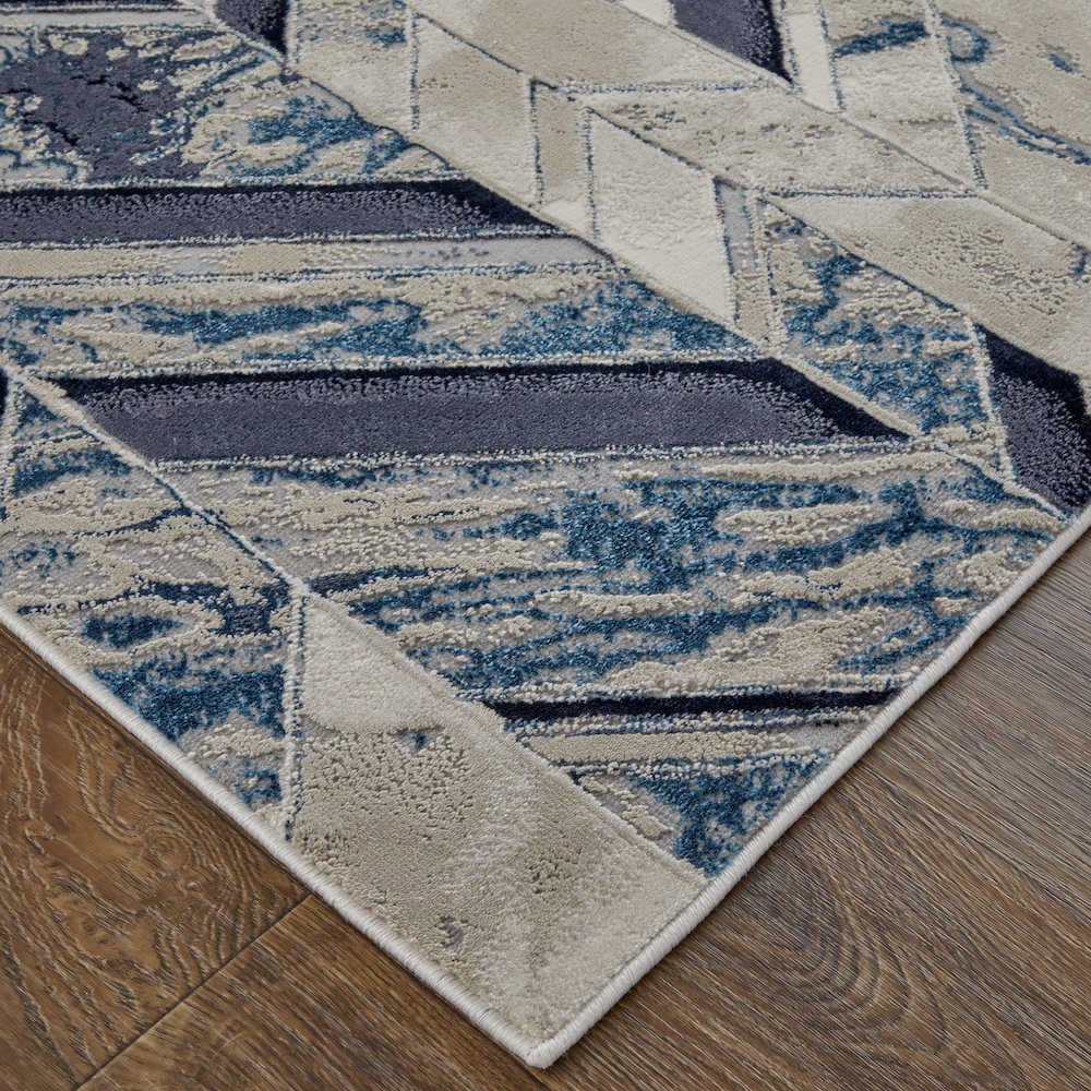 Indio Modern Herringbone, Ivory/Blue/Gray, 12' x 15' Area Rug. Picture 3
