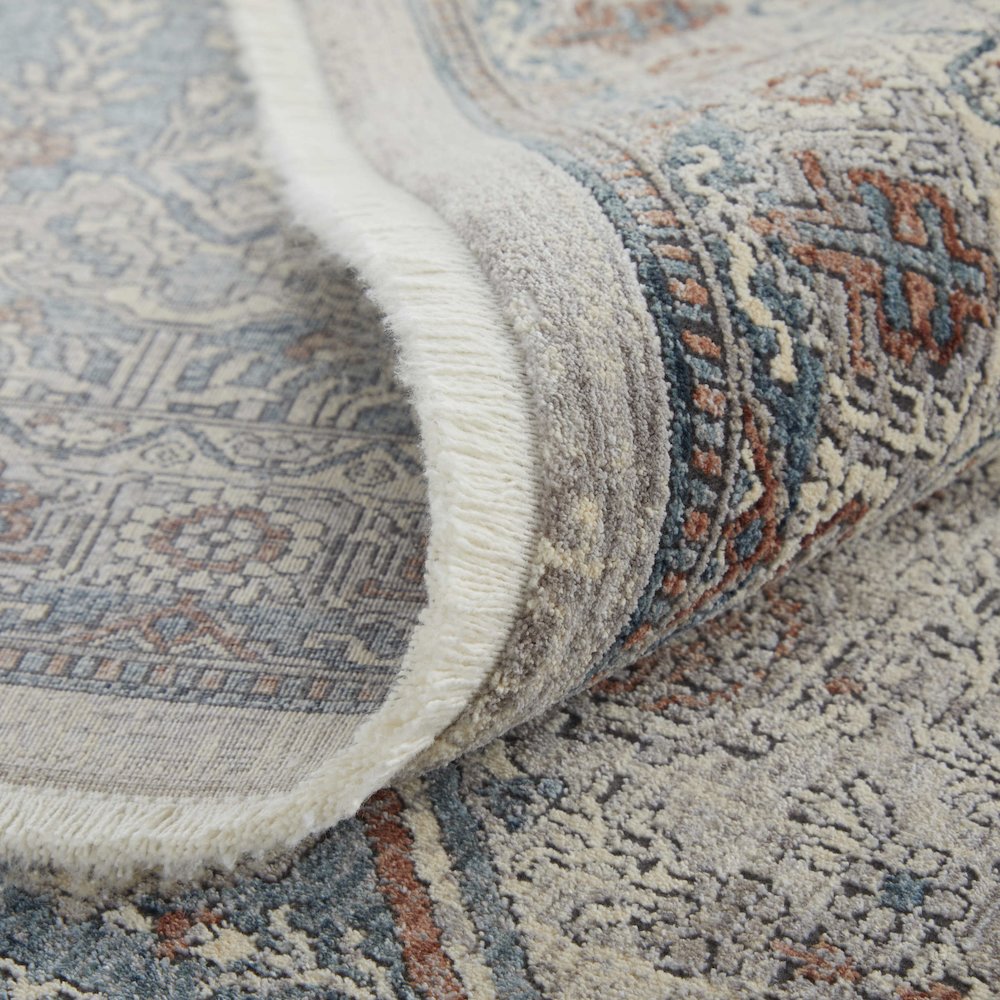 Marquette Transitional Medallion, Blue/Ivory, 4' x 5'-3" Accent Rug. Picture 7