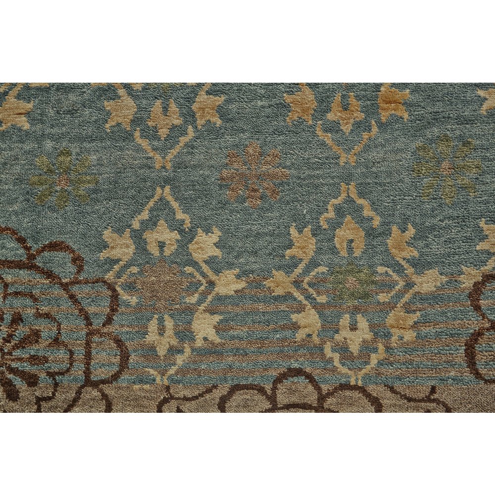Qing Transitional Floral & Botanical, Blue/Green/Brown, 5'-6" x 8'-6" Area Rug. Picture 3