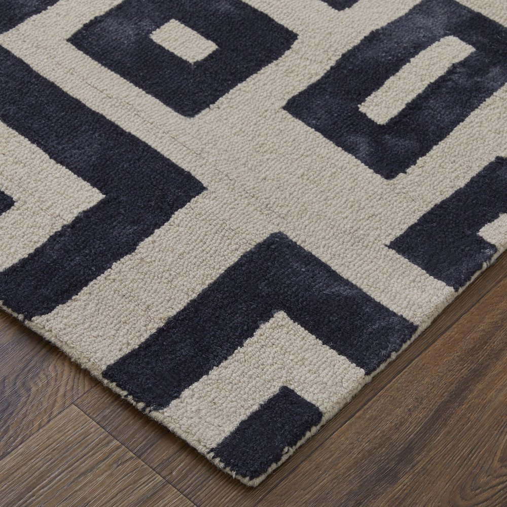 Lorrain Tufted Greek Key Wool Rug, Noir Black, 5ft x 8ft Area Rug, 6108568FNOR000E10. Picture 3