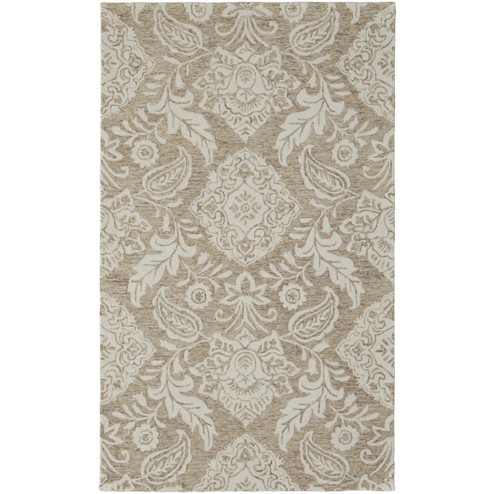 Belfort Modern Floral Paisley Rug, Latte Tan/Ivory, 9ft x 12ft Area Rug, 8698776FTPEIVYG00. Picture 1