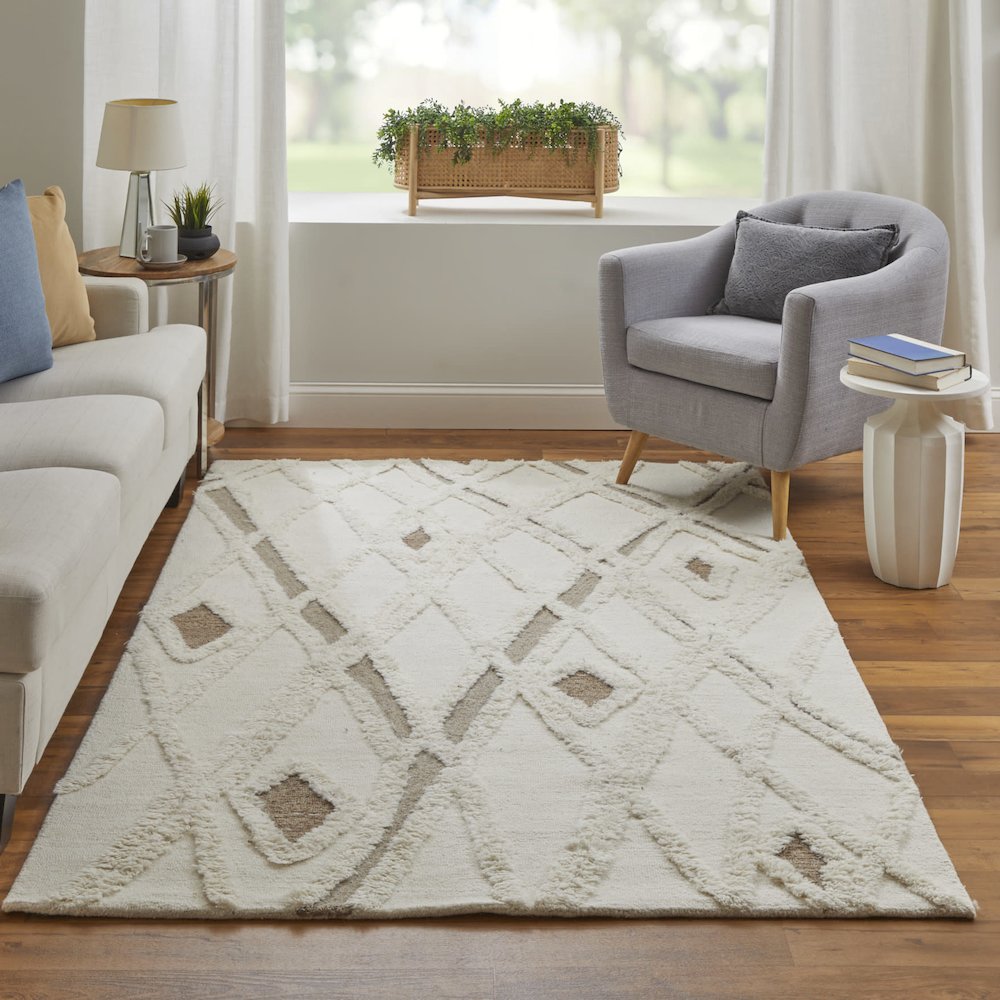 Anica Premium Wool Tufted Accent Rug, Boho Moroccan, Ivory/Beige, 4ft x 6ft, ANC8008FIVYBRNC00. Picture 2