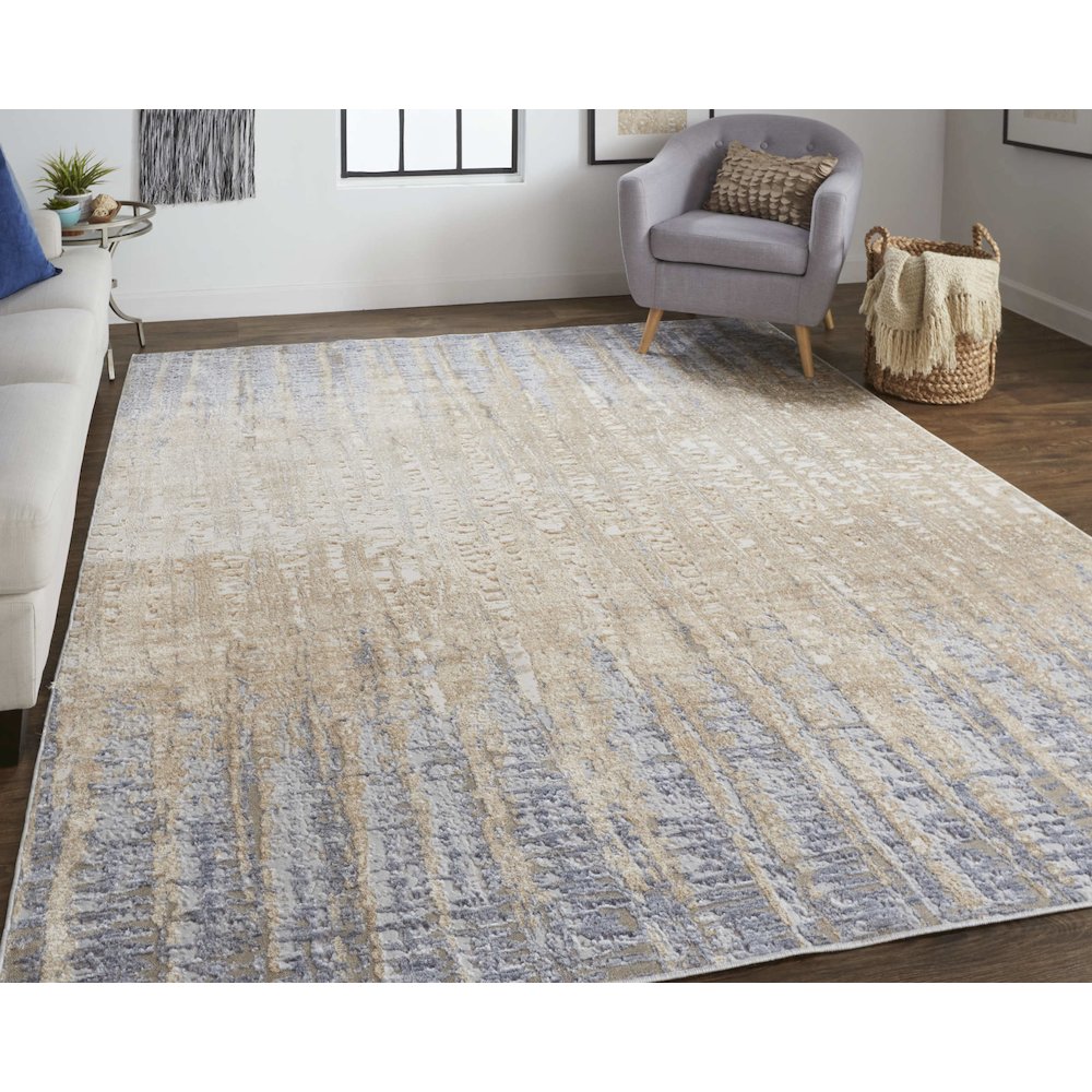 Laina Transitional Gradient & Ombre, Tan/Brown/Blue, 7'-10" x 9'-6" Area Rug. Picture 2