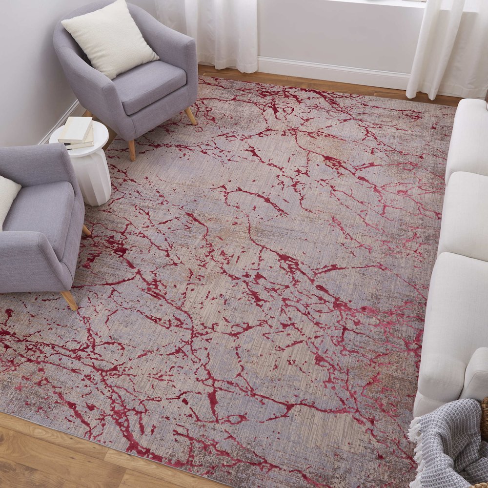 Pryor Modern Abstract, Pink/Gray/Taupe, 5' x 8' Area Rug. Picture 2