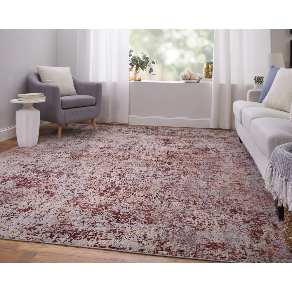 Pryor Modern Watercolor, Red/Gray/Blue, 6'-7" x 9'-6" Area Rug. Picture 2