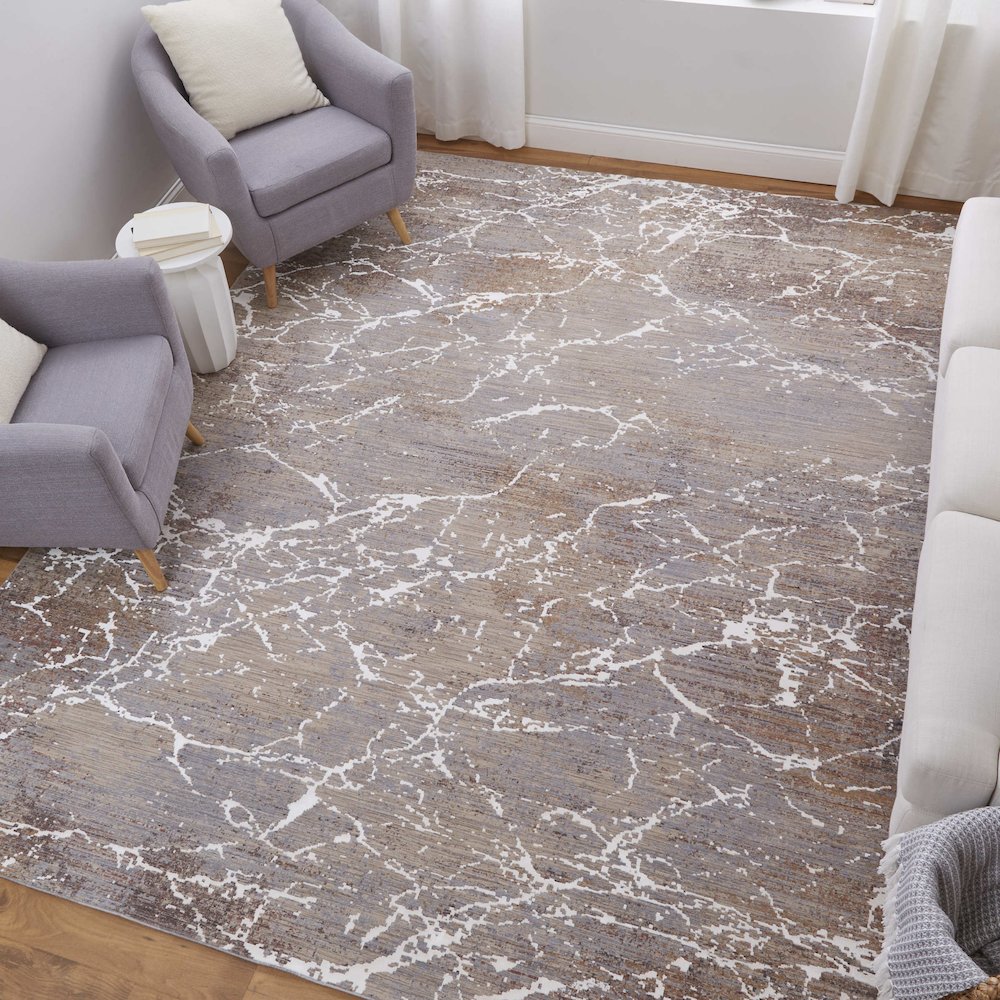 Pryor Modern Abstract, Taupe/Brown/White, 2' x 3' Accent Rug. Picture 2