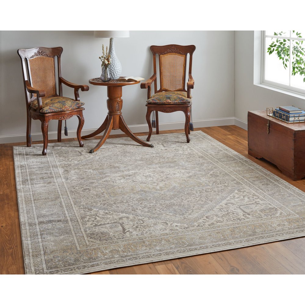 Celene Traditional Medallion, Tan/Brown/Ivory, 3'-9" x 5'-7" Accent Rug. Picture 2