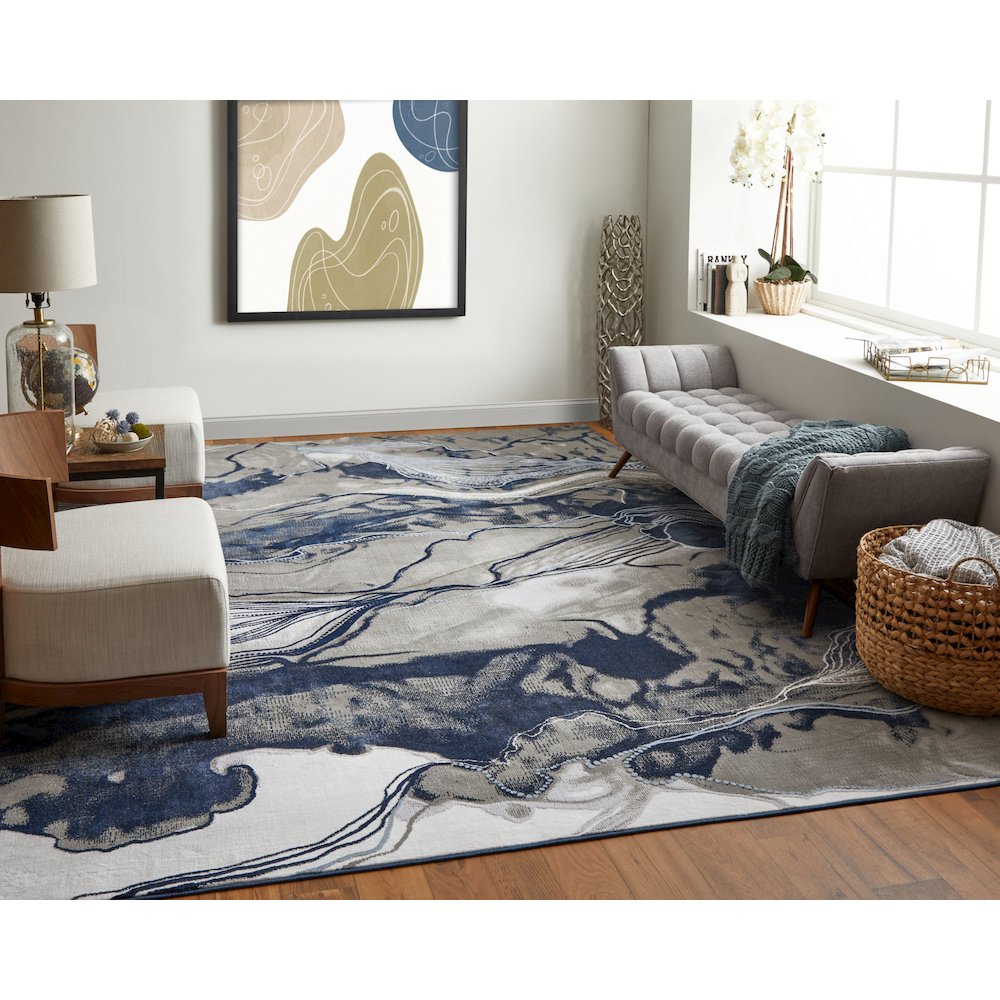 Gaspar Modern Abstract, Blue/Gray/Ivory, 5'-2" x 7'-2" Area Rug. Picture 2