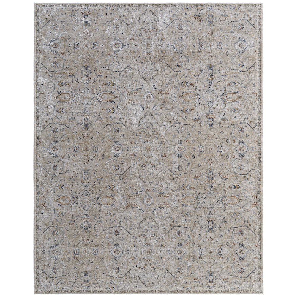 Pasha Transitional Distressed, Taupe/Ivory/Blue, 6'-7" x 9'-6" Area Rug. Picture 1