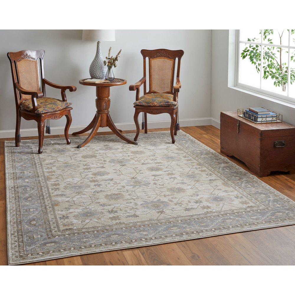 Celene Traditional Bordered, Tan/Ivory/Gray, 3'-9" x 5'-7" Accent Rug. Picture 2