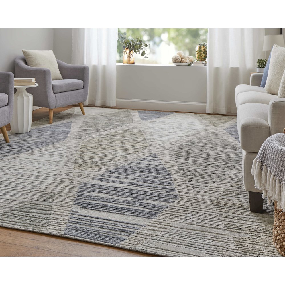 Elias Modern Diamond, Ivory/Blue/Brown, 5' x 8' Area Rug. Picture 2