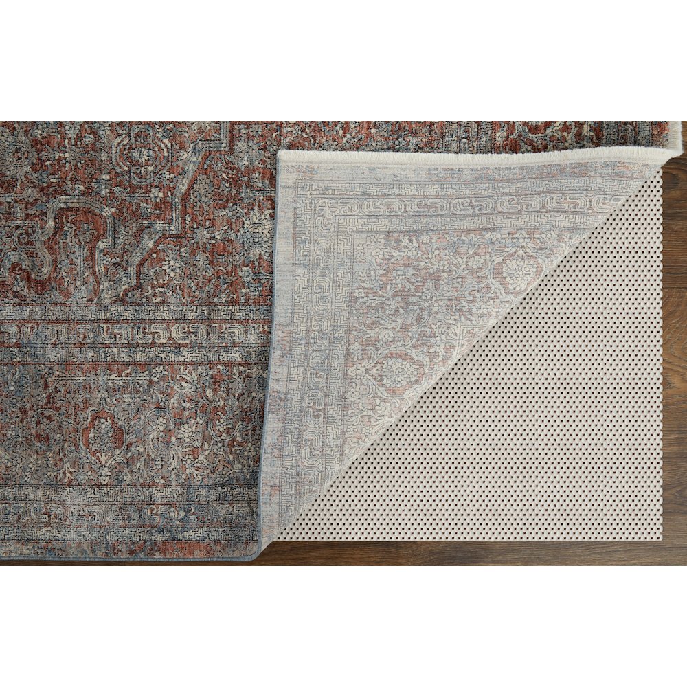 Marquette Transitional Medallion, Blue/Red/Gray, 6'-7" x 9'-10" Area Rug. Picture 4