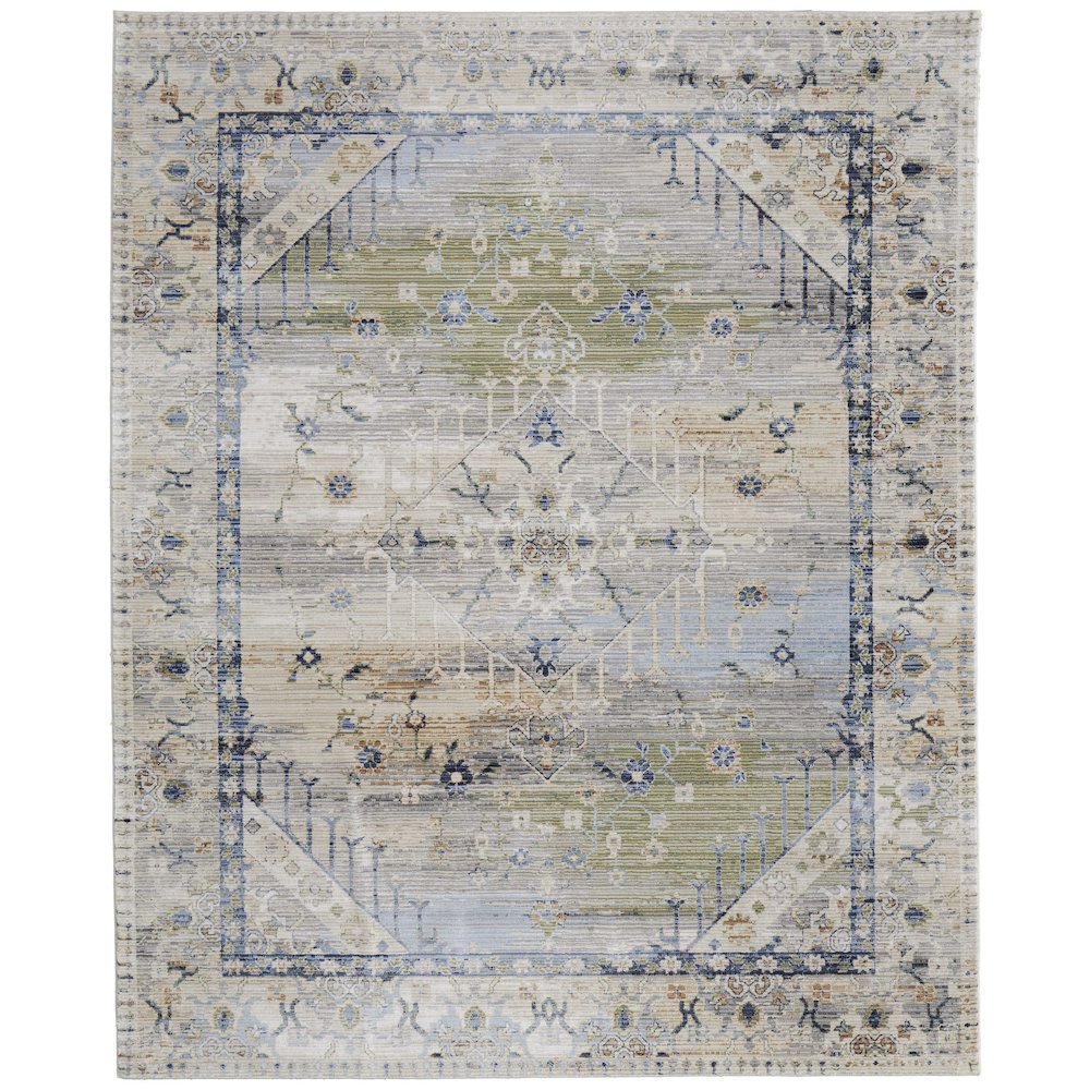 Melrose Transitional Distressed, Ivory/Green/Blue, 9'-0" x 12'-8" Area Rug. Picture 1