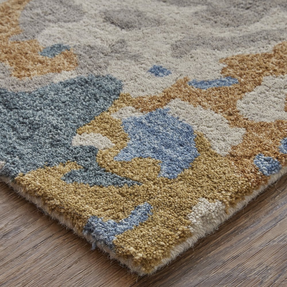 Everley Modern Abstract, Gray/Blue/Gold, 5' x 8' Area Rug. Picture 3
