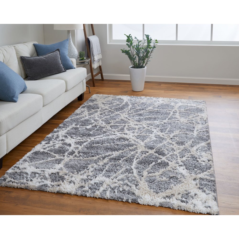 Mynka Transitional Abstract, Gray/Ivory, 9' x 12' Area Rug. Picture 2