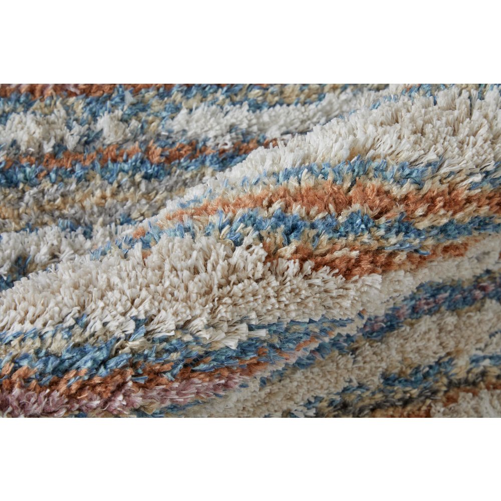 Mynka Transitional Stripes, Ivory/Blue/Orange, 9' x 12' Area Rug. Picture 5