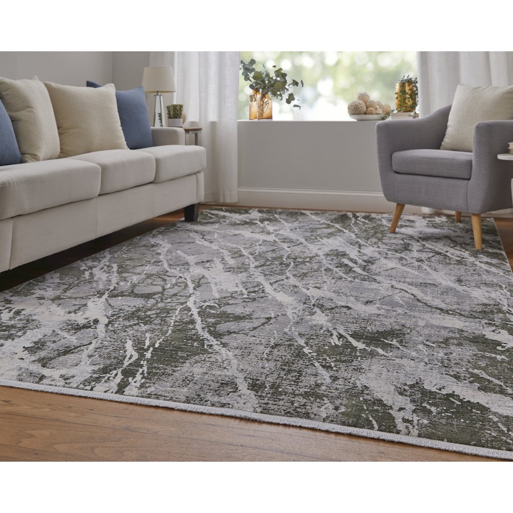 Cadiz Modern Abstract, Gray/Green/Taupe, 4'-10" x 7'-10" Area Rug. Picture 2