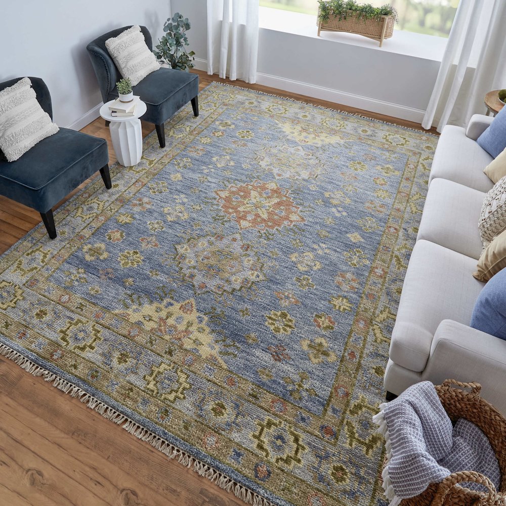 Fillmore Transitional Diamond, Blue/Green/Yellow, 4' x 6' Accent Rug. Picture 2