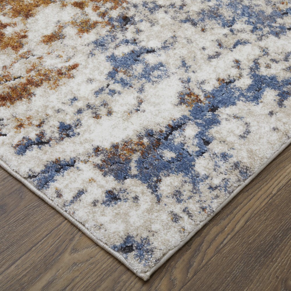 Gilmore Modern Abstract, Ivory/Blue/Orange, 2' x 3' Accent Rug. Picture 3
