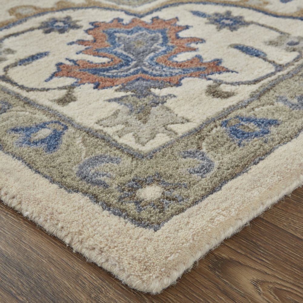 Rylan Transitional Oriental, Taupe/Ivory/Blue, 5' x 8' Area Rug. Picture 3