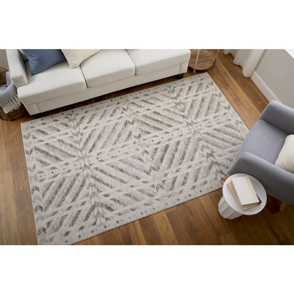 Vancouver Modern Geometric, Ivory/Tan/Brown, 4' x 6' Accent Rug. Picture 2