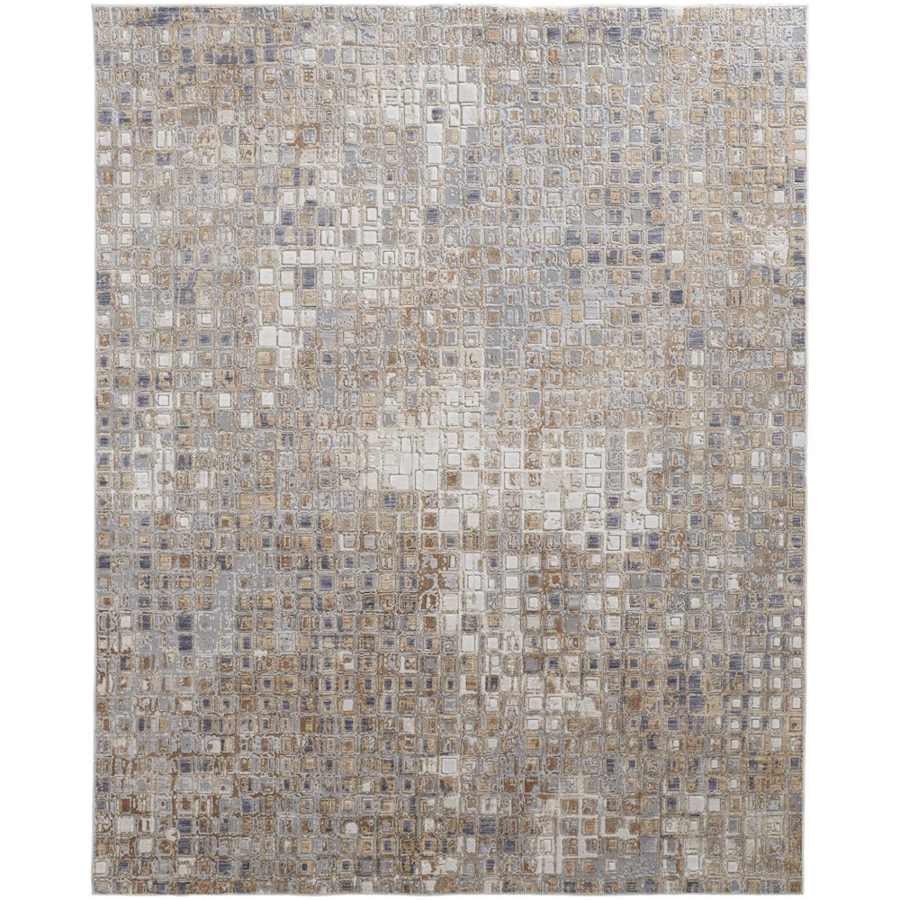 Laina Transitional Geometric, Tan/Ivory/Blue, 3' x 5' Accent Rug. Picture 1