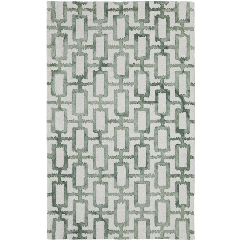 Lorrain Modern Geometric, Ivory/Green, 3'-6" x 5'-6" Accent Rug. Picture 1