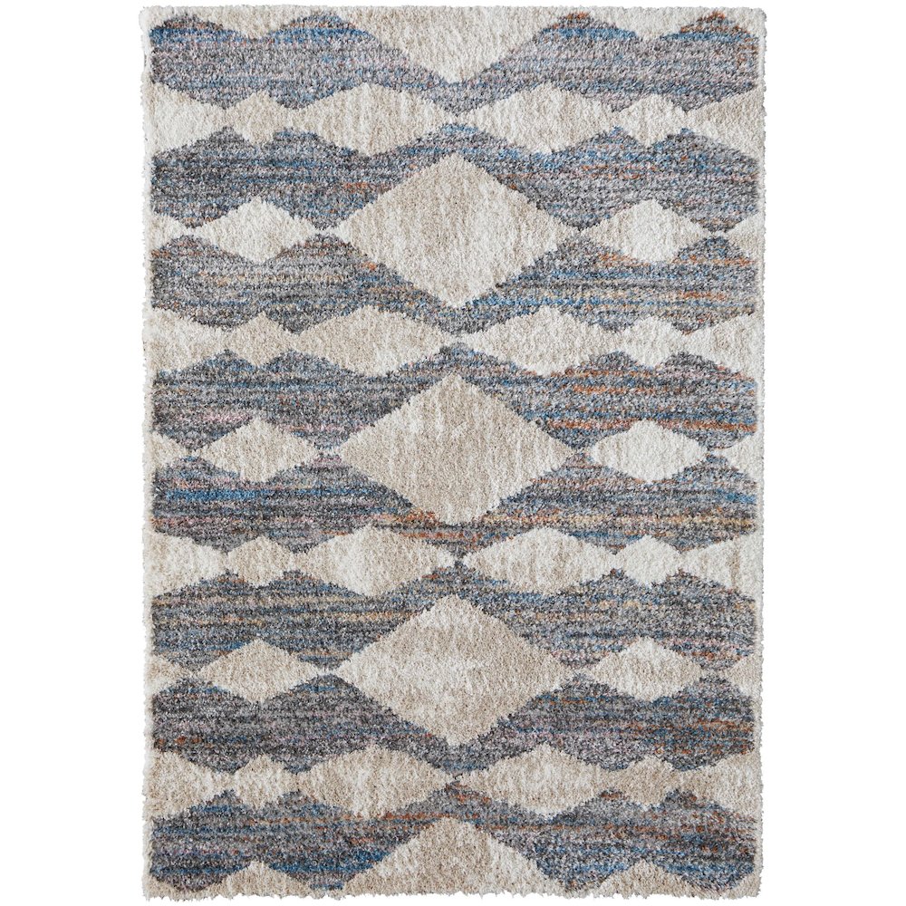 Mynka Transitional Diamond, Tan/Ivory/Blue, 9' x 12' Area Rug. Picture 1