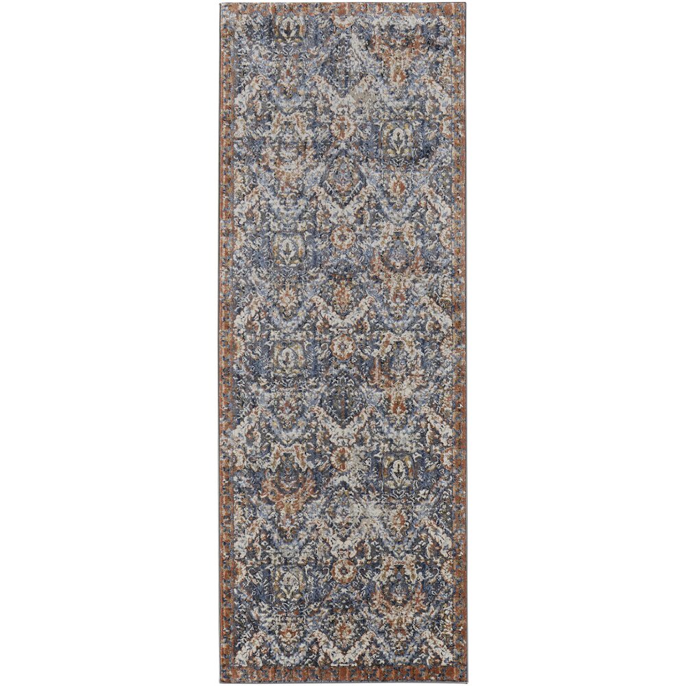 Kaia Transitional Floral & Botanical, Blue/Orange/Ivory, 2'-6" x 10' Runner. Picture 1