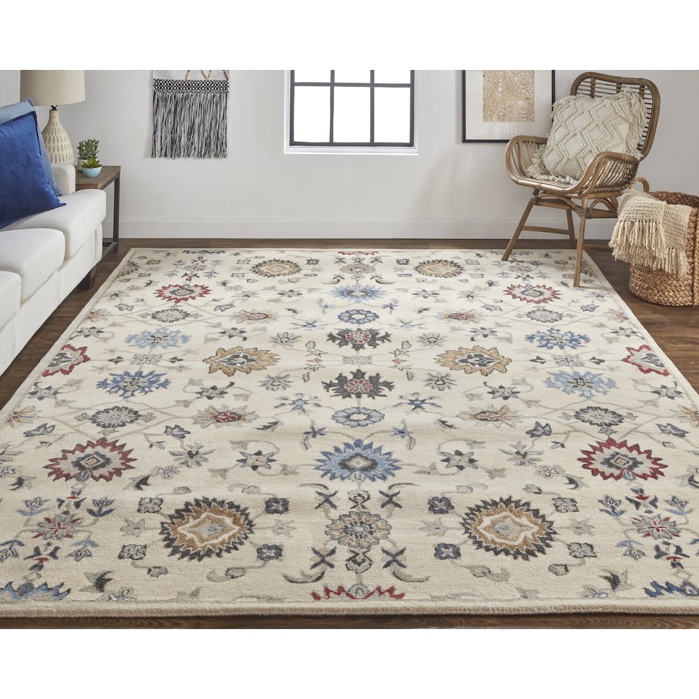 Rylan Transitional Floral & Botanical, Ivory/Blue/Tan, 9' x 12' Area Rug. Picture 2
