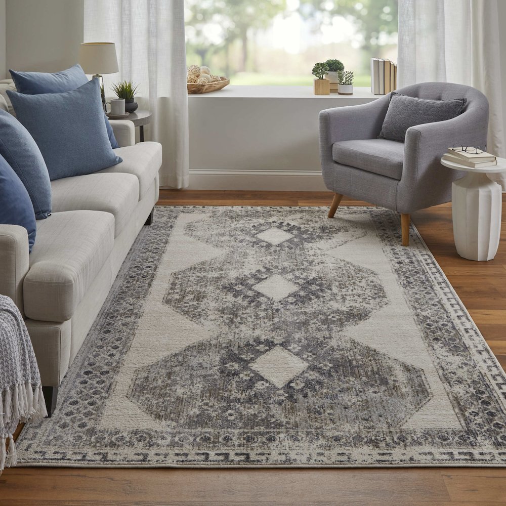 Kano Transitional Distressed, Ivory/Taupe/Gray, 10'-2" x 13'-9" Area Rug. Picture 2