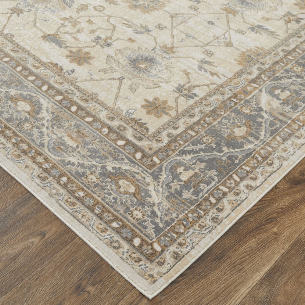 Celene Traditional Bordered, Tan/Ivory/Gray, 7'-9" x 7'-9" Round Rug. Picture 3