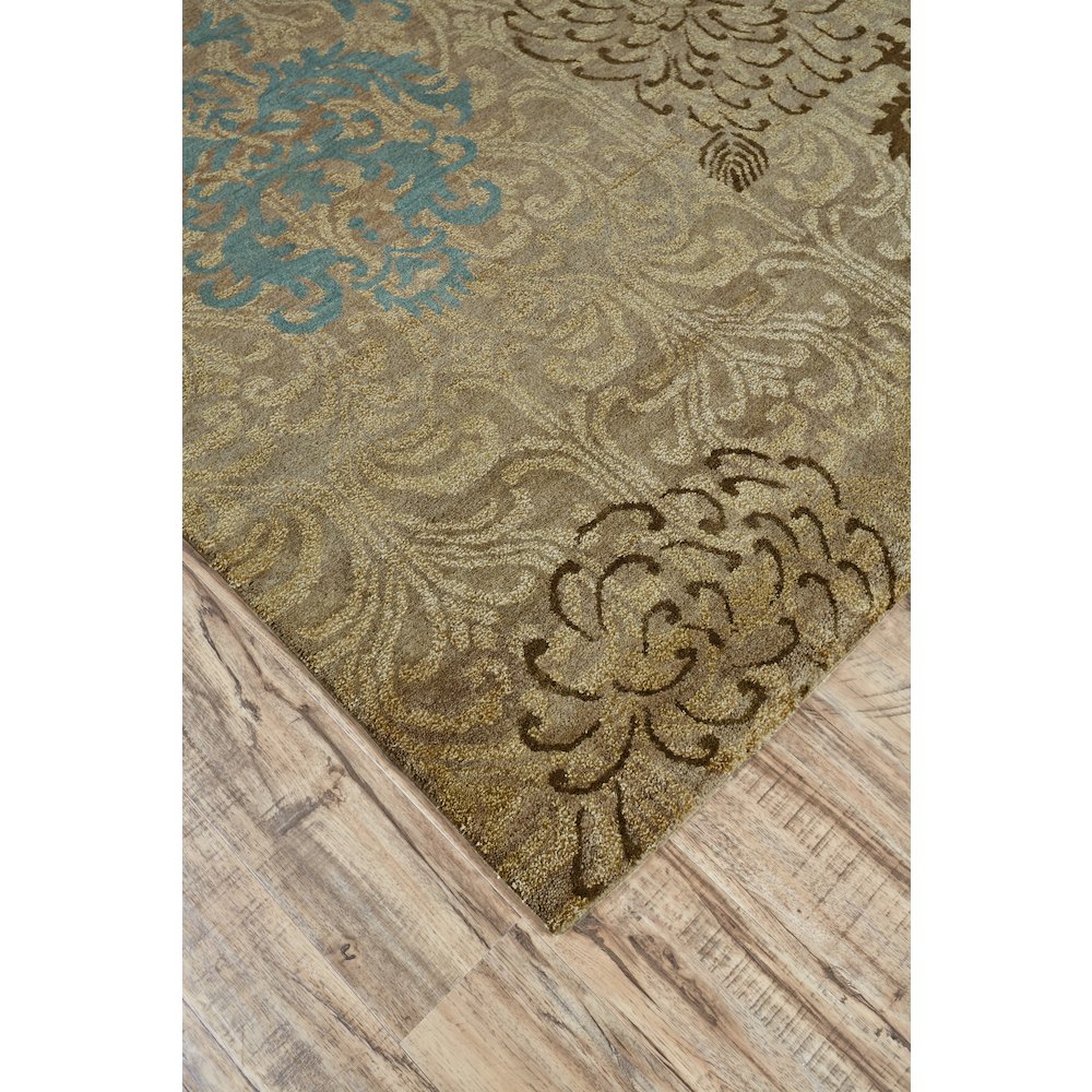 Qing Transitional Floral & Botanical, Tan/Brown/Blue, 4' x 6' Accent Rug. Picture 2