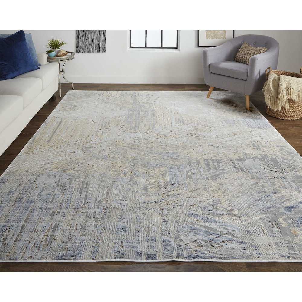 Laina Transitional Abstract, Tan/Ivory/Gray, 3' x 5' Accent Rug. Picture 2