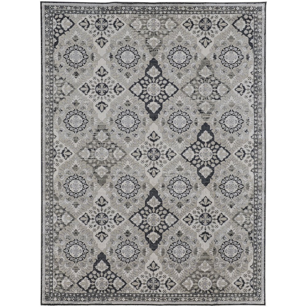 Macklaine Transitional Geometric, Gray/Black, 12' x 15' Area Rug. Picture 1