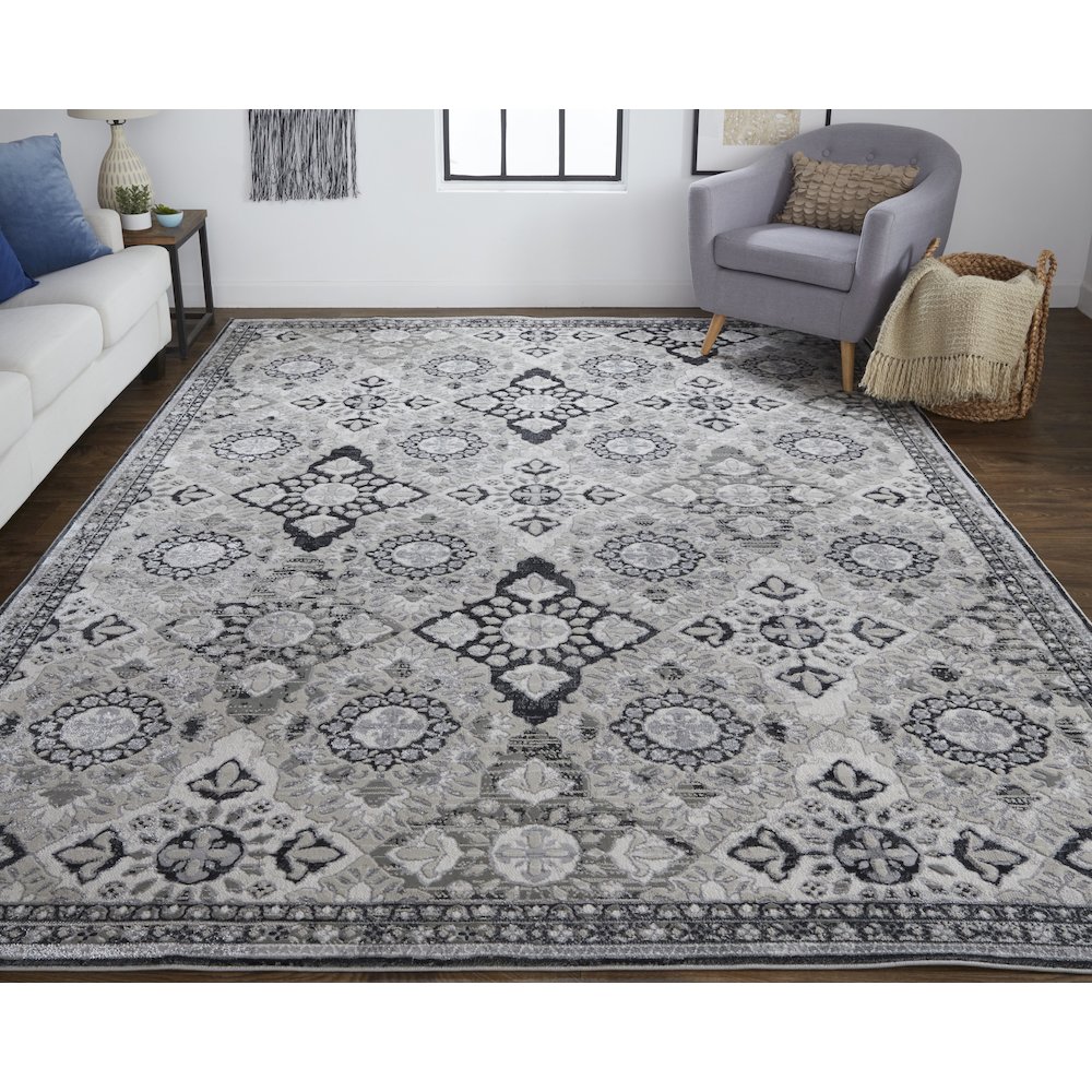 Macklaine Transitional Geometric, Gray/Black, 12' x 15' Area Rug. Picture 2