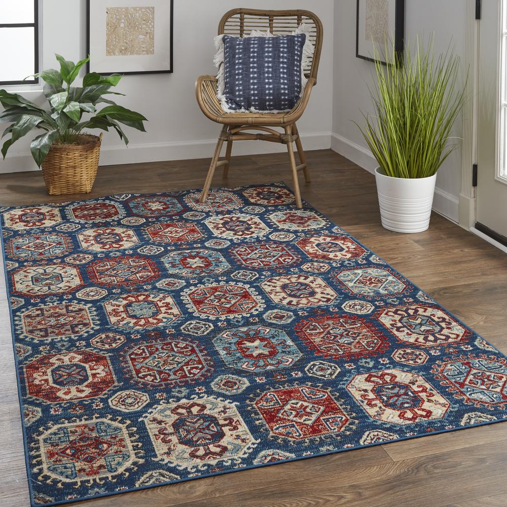 Nolan Vinatge Style Tribal Kazak Rug, Classic Blue/True Red, 7ft-9in x 10ft-6in, NOL39CEFBLUMLTH13. Picture 1