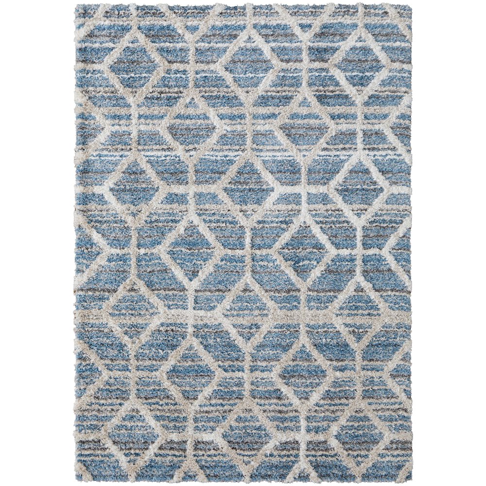 Mynka Transitional Diamond, Blue/Ivory, 5' x 8' Area Rug. Picture 1